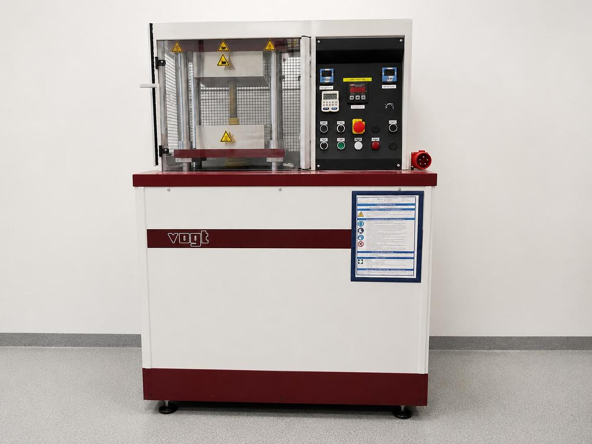 Used Vogt LaboPress P200S hydraulic laboratory press with heated platens