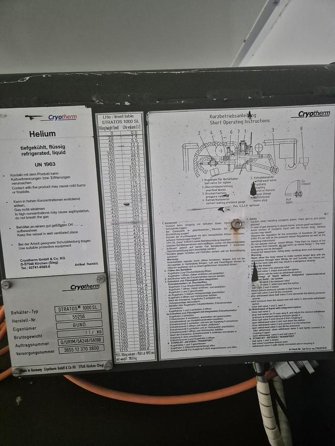 Used 3 x Cryotherm Stratos 1000 SL LHe Transport and Supply Vessel, 999 l, 1.5 bar, Aluminium