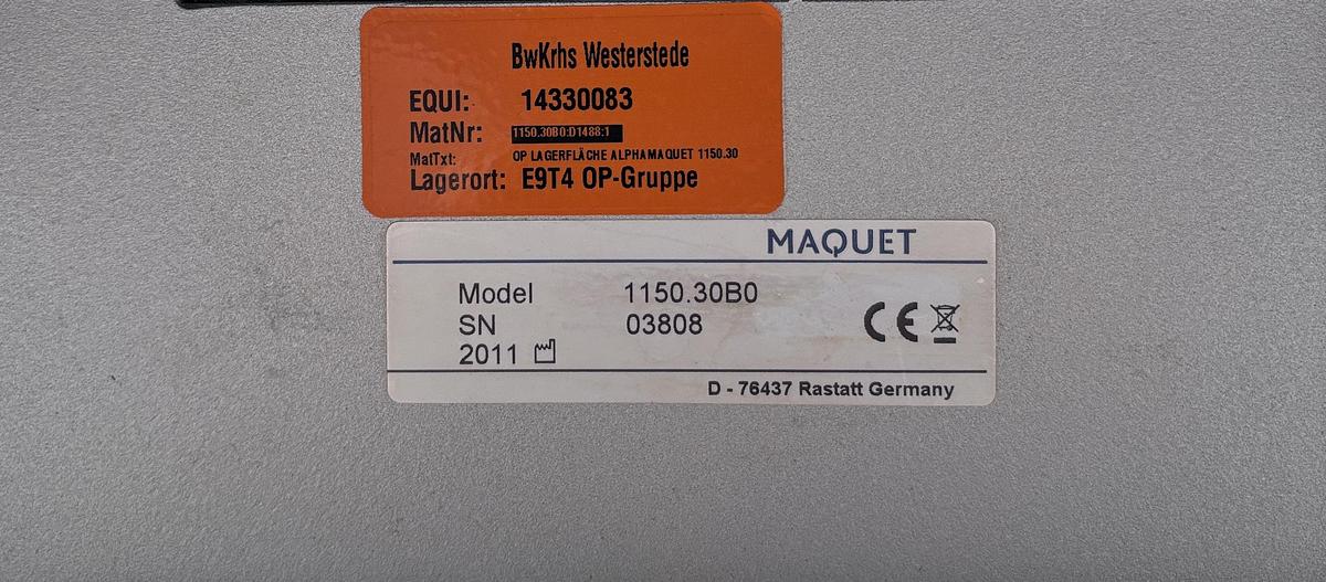 Used Maquet Alphamaquet 1150.30B0 OR Table Top + 1146.62A0 Transporter