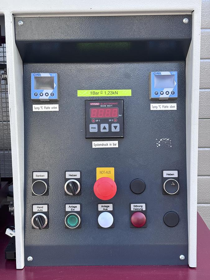 Used Vogt LaboPress P200S hydraulic laboratory press with heated platens