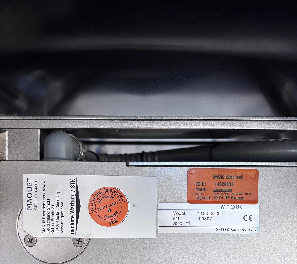 Used Maquet Alphamaquet 1150.30D0 PUR OR Table Top + 1146.62A0 Transporter