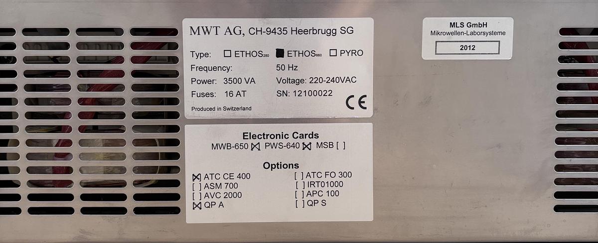 Used MLS ETHOS.lab Microwave Digestion System 2x HPR 1000/10 Terminal 660