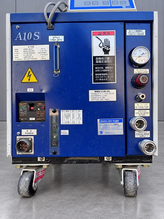 Used EBARA A10S Dry Vacuum Pump 60/72m³/h Semiconductor 3Ph 200V N2 Water Cooled