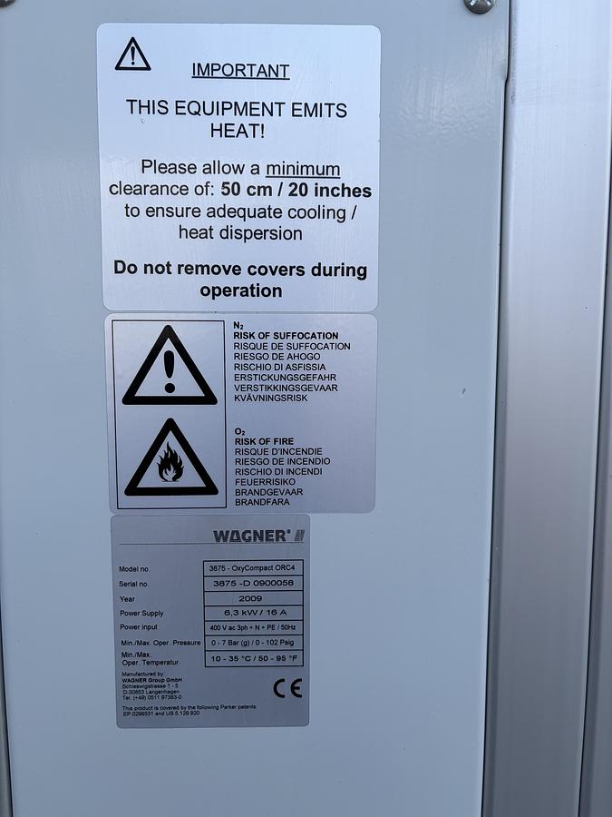 Used Wagner OxyReduct OxyCompact ORC3 ORC4 Nitrogen Generator System