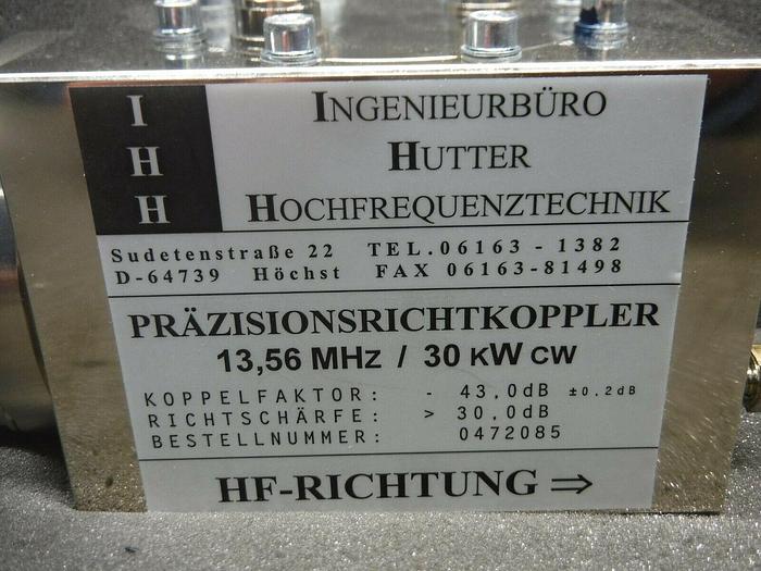 Used IHH, D-64739, 13.56 MHZ / 30 kW CW, Directional Coupler With Spinner Elbow