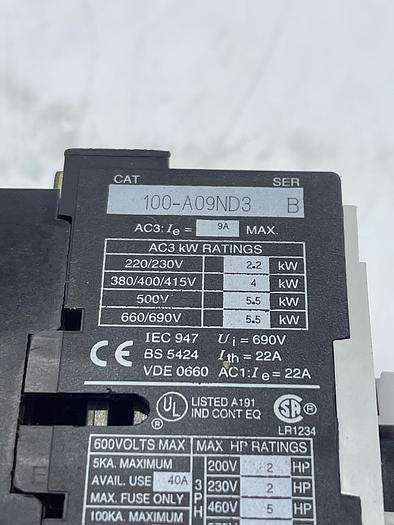 Used AB ALLEN BRADLEY 100-A09ND3 Ser B