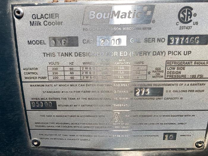 Used 2000gallon DariKool Milk Tank