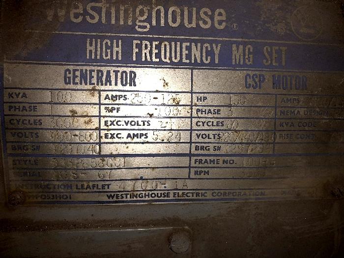 Used INDUCTOTHERM INDUCTOMATIC MOTOR GENERATOR SET