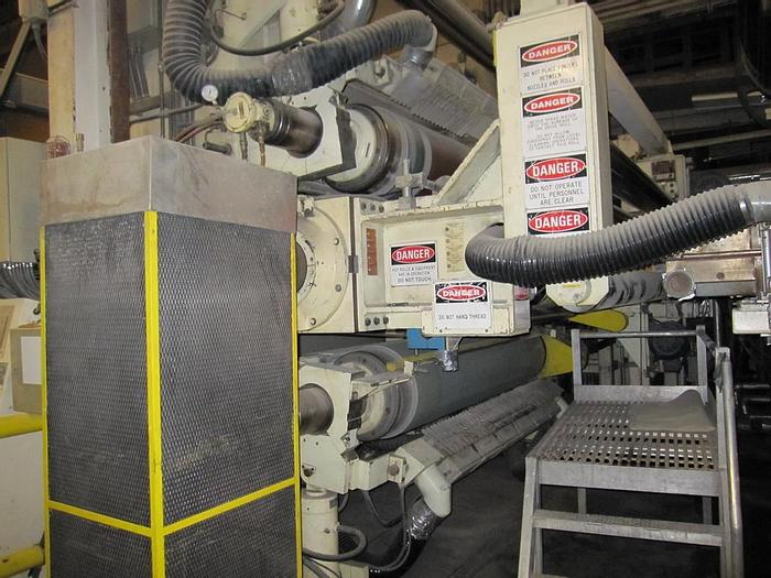 Used Beloit 87" Trim Paper Machine, With Voith Air Pad Headbox 90" Pond, Knockdown Fourdrinier Suction Couch, Suction Press, No Dryer Section, Size Press, 3 Roll Hot, Soft 2500 Pli Calender, Rice Barton Reel, Cameron Winder #27156