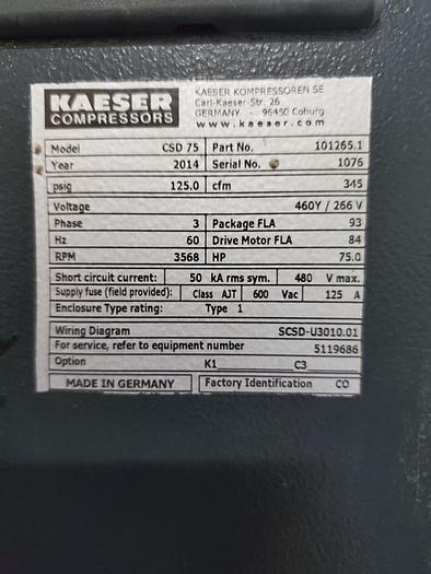Used KAESER ROTARY SCREW AIR COMPRESSOR