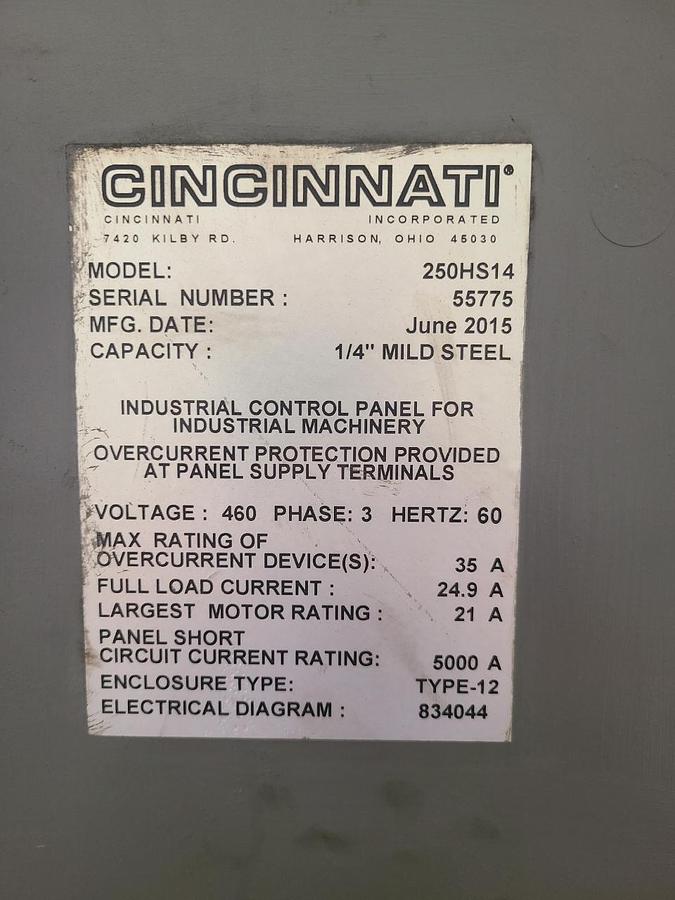 Used 14' X 1/4" CINCINNATI HYDRAULIC SHEAR