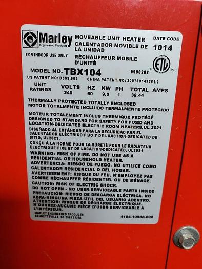 Used MARLEY PORTABLE ELECTRIC HEATER