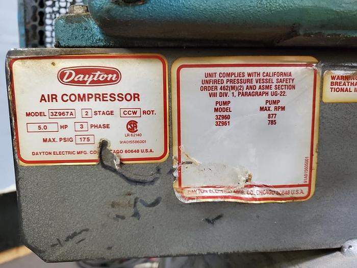 Used DAYTON RECIPROCATING AIR COMPRESSOR