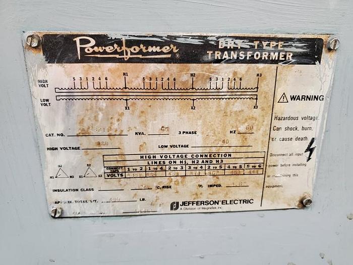 Used JEFFERSON ELECTRIC ELECTRICAL TRANSFORMER