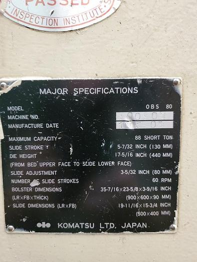 Used KOMATSU OPEN BACK STRAIGHT SIDE PUNCH PRESS