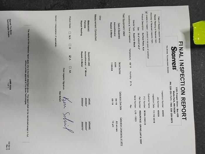 Used BLACK GRANITE SURFACE PLATE