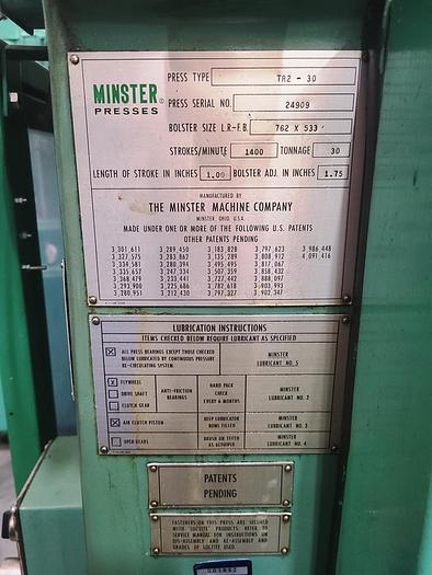 Used 30 TON MINSTER PULSAR STRAIGHT SIDE PRESS