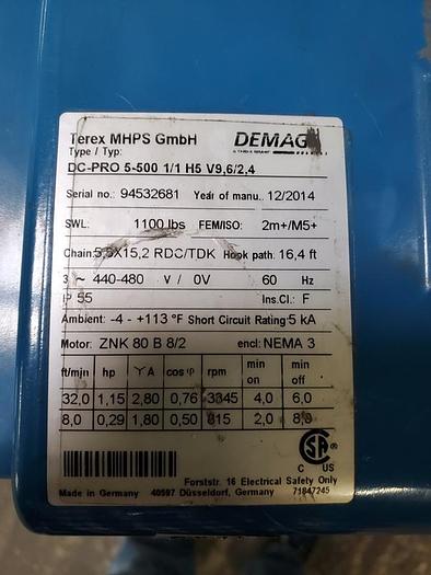 Used DEMAG ELECTRIC CHAIN HOIST