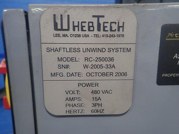 Used 60" WHEBTECH SHAFTLESS FLOOR PICK UP UNWIND STAND 60" DIAMETER CAPACITY