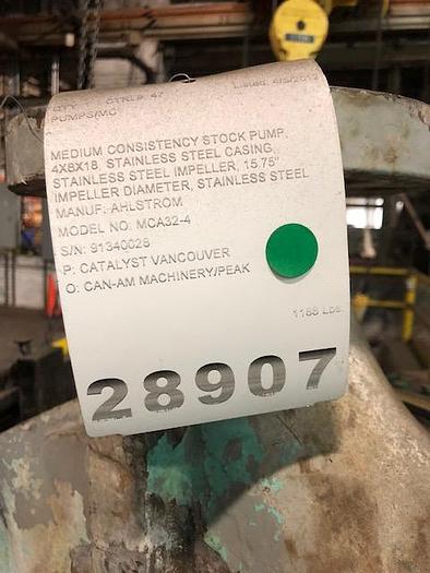 Used Sulzer MC Medium Consistency Stock Pump - 4x6x12 #28907