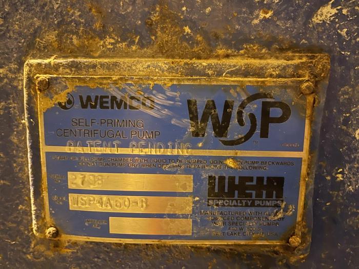 Used WEMCO MDL. WSP4A60-6 3 X 11-5  SELF PRIMING CENTRIFUGAL PUMP