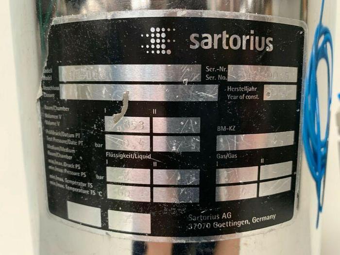 Used Sartorius 10 Liter Stainless Steel 20" x 7" Vessel w/ Pneumatic Hose