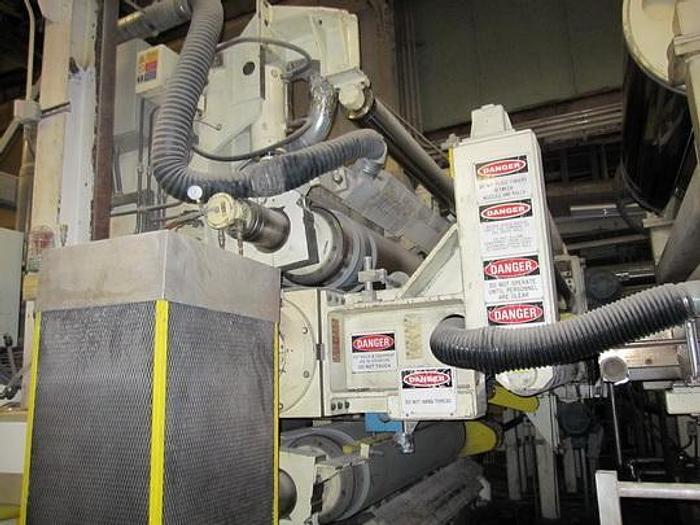 Used Voith  3 Roll Soft Calender, 89" Face 2 Soft Covered Roll, 1 Heated Roll 350° Hot Oil, 2500 Pli, 2 Cooling Lead Rolls, Threading System, Siemens Drive System. #27155