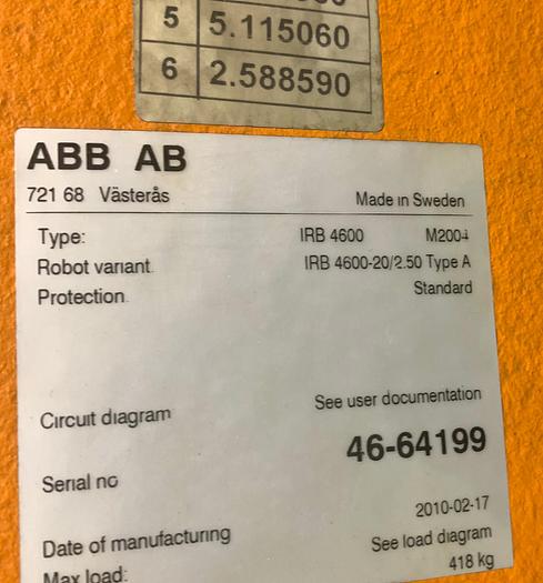 Used ABB IRB 4600-20/2.5 6 AXIS CNC MIG WELDING ROBOT WITH MILLER AUTO AXCESS 450-DI WELDING POWER SUPPLY