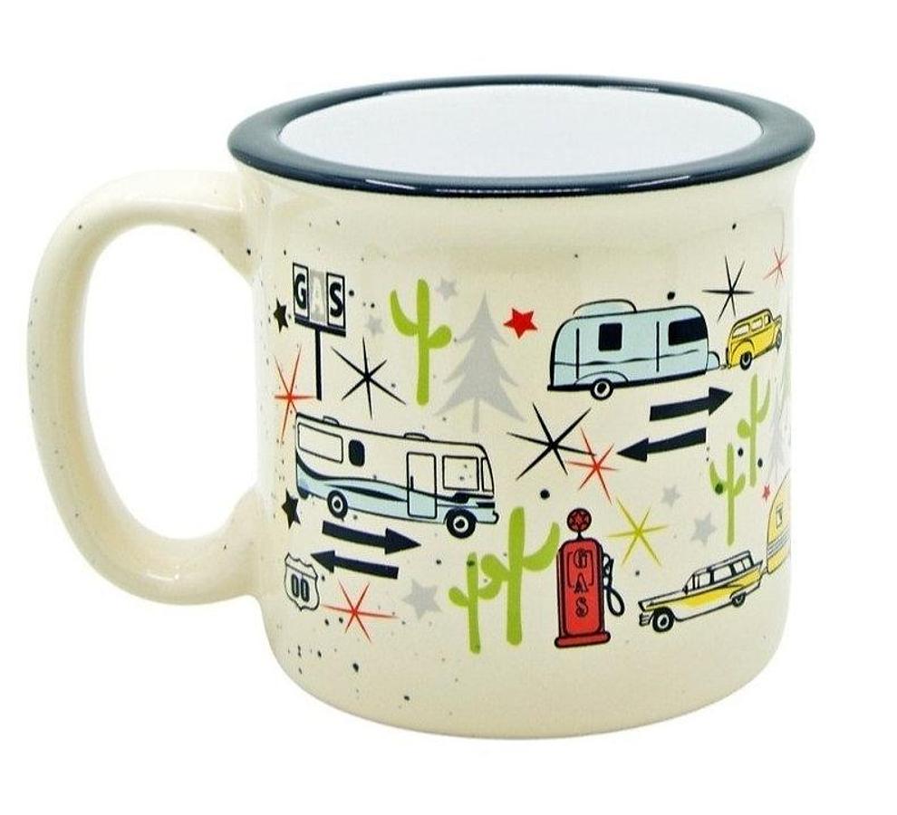 up, Coffee Mug, 15 Ounce Capacity, With Handle. Wonderlust White Design, White, Ceramic, Dishwasher &  Microwave Safe