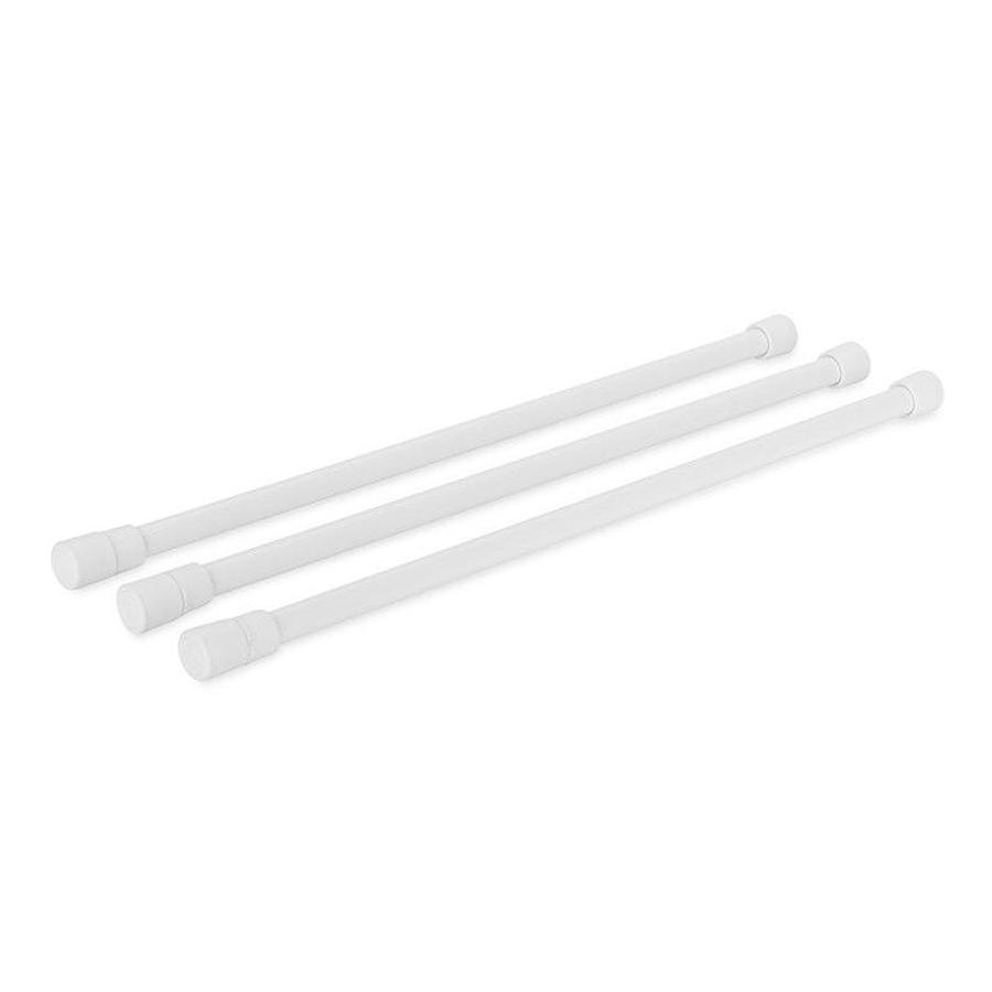 Refrigerator Content Brace. Spring Loaded Bar Style, Bar Extends From 16 Inch Length to 28 Inch Length, White Plastic, Set of 3