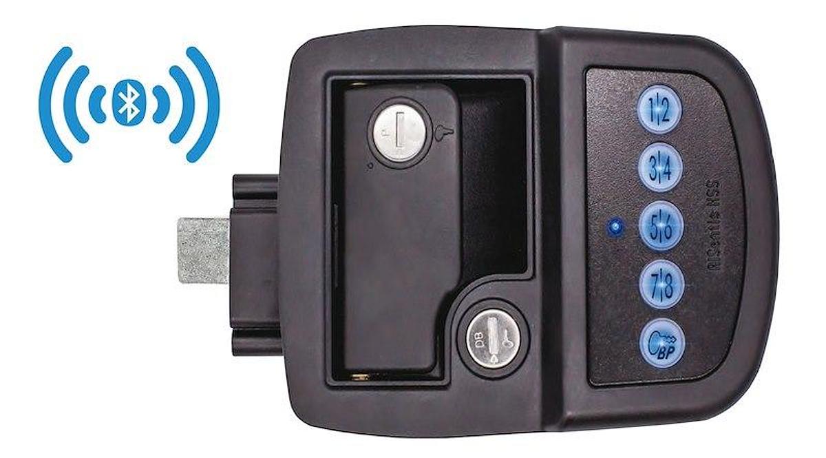 Used Entry Door Paddle Style Handle For RV Towable Door; Keyed-A-Like Entry With Bluetooth, W/Intelligent Touch Recognition Technology. Fits 2-3/4 Inch x 3-3/4 Inch Opening; Fits Standard Latches; Right Hand Side, Black W/2 Keys/ Mounting Hardware &4 AA Batteries