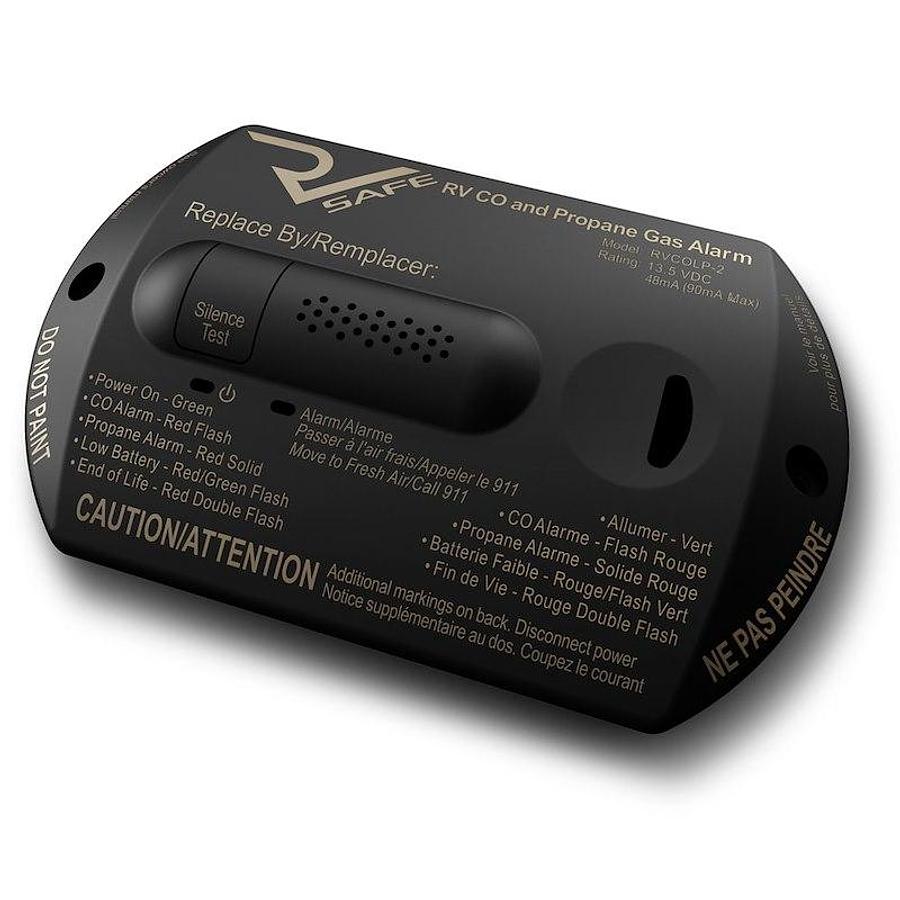 Carbon Monoxide/ Propane Leak Detector. Surface Mounting, 4.21 In L x 2.61 In W x 0.57 In H, 8 To 15 Volt DC, Black, W/ Two Universal Mounting Bezels, Two Wire Design.