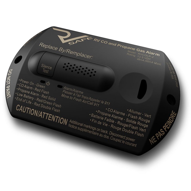 Carbon Monoxide/ Propane Leak Detector. Surface Mounting, 4.21 In L x 2.61 In W x 0.57 In H, 8 To 15 Volt DC, Black, W/ Two Universal Mounting Bezels, Two Wire Design.