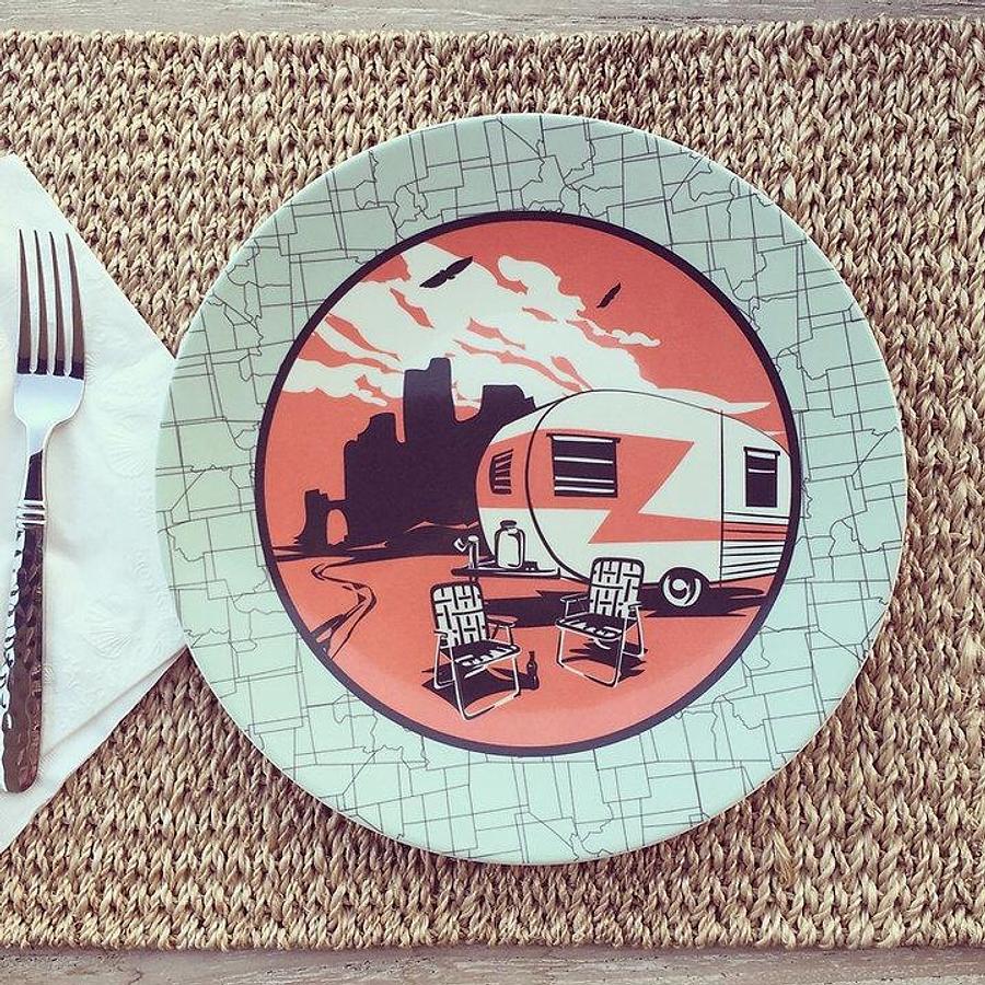 ish Set; Camp Casual ®; 12 Piece Set; Camping Images. Multiple Color, Melamine, W/ Four 11 Inch Dinner Plates/ Four 8-1/2 Inch Salad Plates And Four 6 Inch Bowls. BPA free