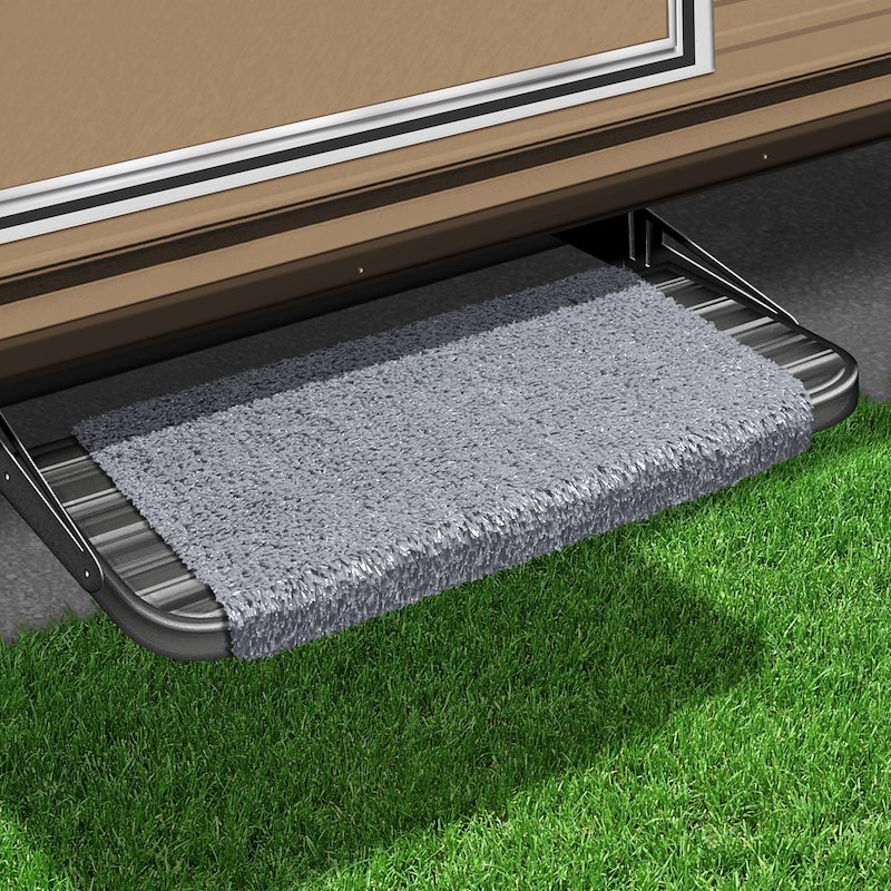 Entry Step Rug; Wraparound  Hook And Spring; 18 Inch Width; Stone Gray; Outdoor Turf With Marine Backing; With Shrink-wrap And Sleeve