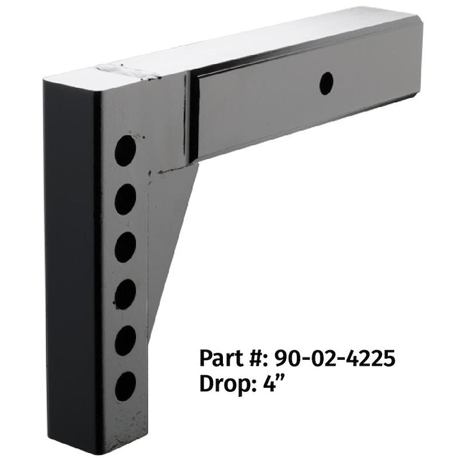 Hitch Shank; 2-1/2 Inch Square; 12 Inch Shank; 12 Inch Overall Length; 8 Inch Rise. 4 Inch Drop; 6 Mounting Holes; 16000 Pound Gross Trailer Weight Max
