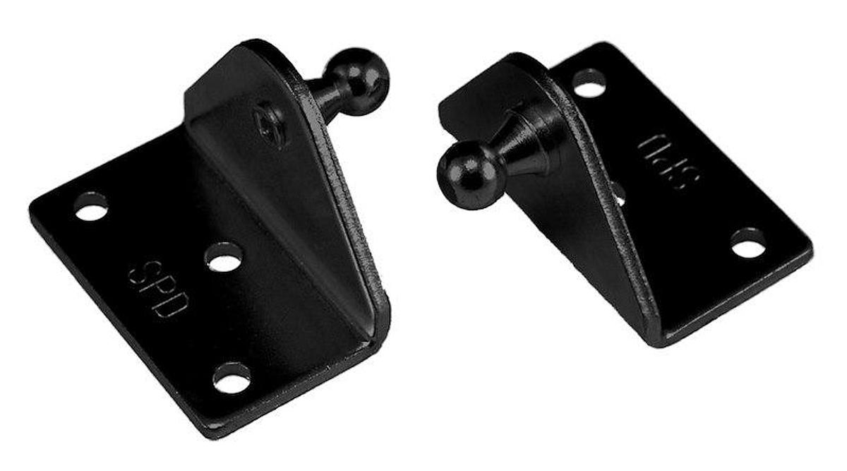 Multi Purpose Lift Support Bracket Used For Mounting Gas Lift Supports. L Shaped; Angled , 10 Millimeter Ball Stud. 3 Holes, Powder Coated. Black. Set Of 2