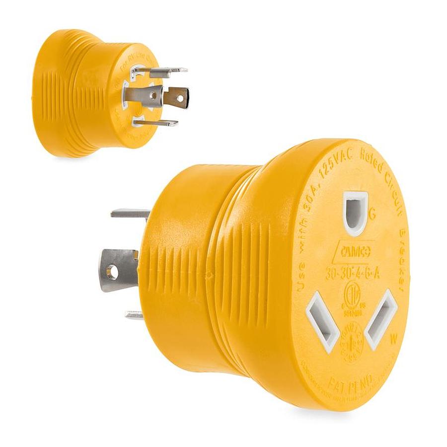 Power Cord Adapter, Power Grip, For Connecting A Generator W/ a L5-30 or L14-30 Locking Plug Receptacle To A Standard RV Cord. 4 Prong Adapter