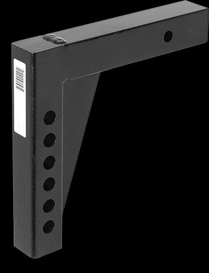 Hitch Shank; 2 Inch Square. 12 Inch Shank, 12 Inch Overall Length. 10 Inch Rise, 6 Inch Drop, 6 Mounting Holes. 14000 Pound Gross Trailer Weight Max