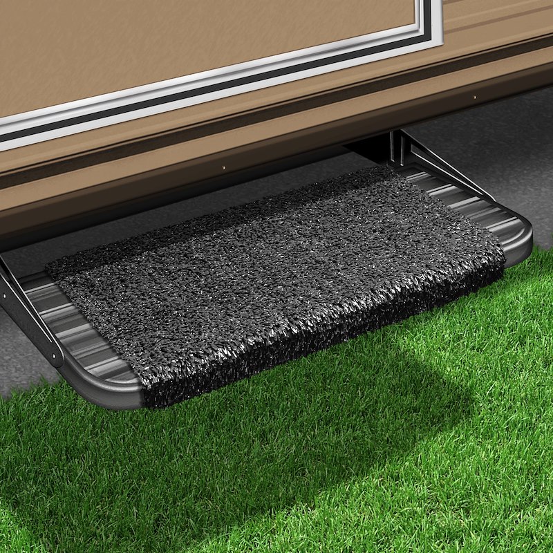 Entry Step Rug/Wrap Around Hook And Spring. 18 In W Black, Outdoor Turf With Marine Backing W/ Shrink-wrap And Sleeve