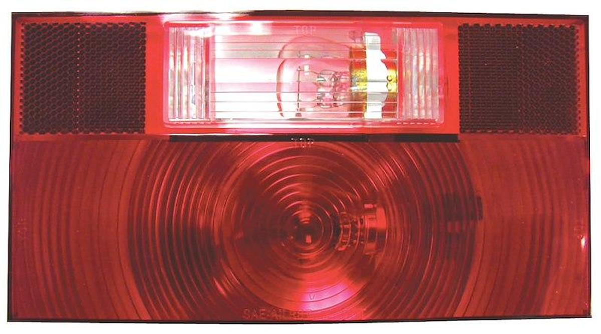 Replacement Trailer Light Lens. Rectangular Red/ Clear, W/ License Light