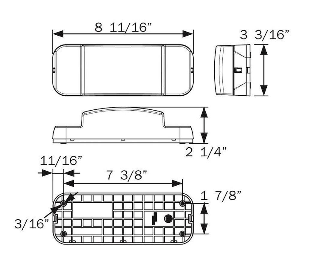 Rectangular Trailer Light, Stop/ Turn/ Tail Light, LED, Passenger Side White Base
