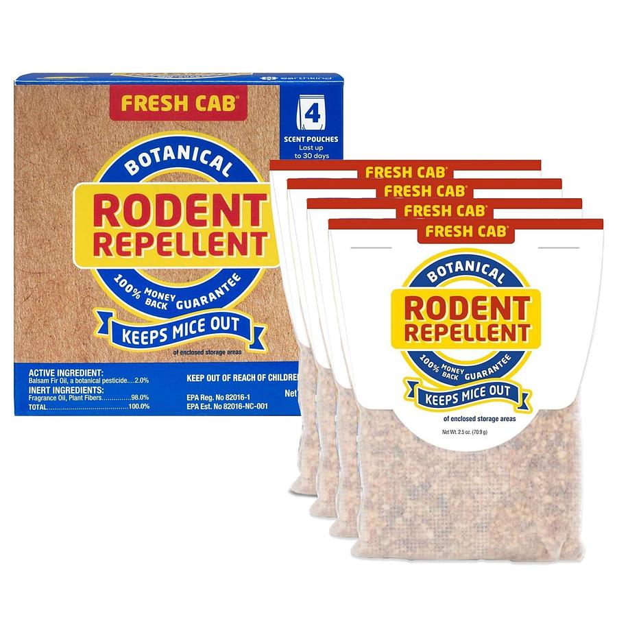 Pest Repellent Used To Repel Rodents. Biodegradable Material/ Hanging Pouch, Woodsy Scent. EPA Certified. Set Of 4