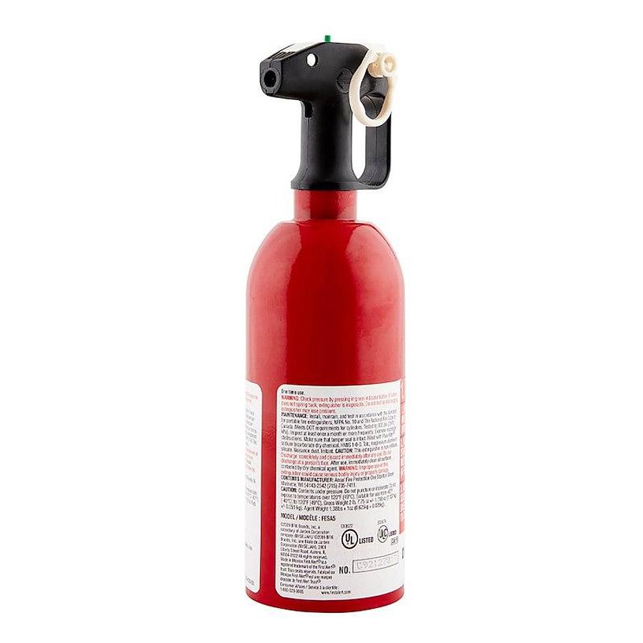Fire ExtinguisherRated 5-B:C. Sodium Bicarbonate Extinguishing Agent. US DOT Approved; 1.4 Pound Bottle, Steel, Red, W/ Plastic Strap Mounting Bracket, W/ Pin Pressure