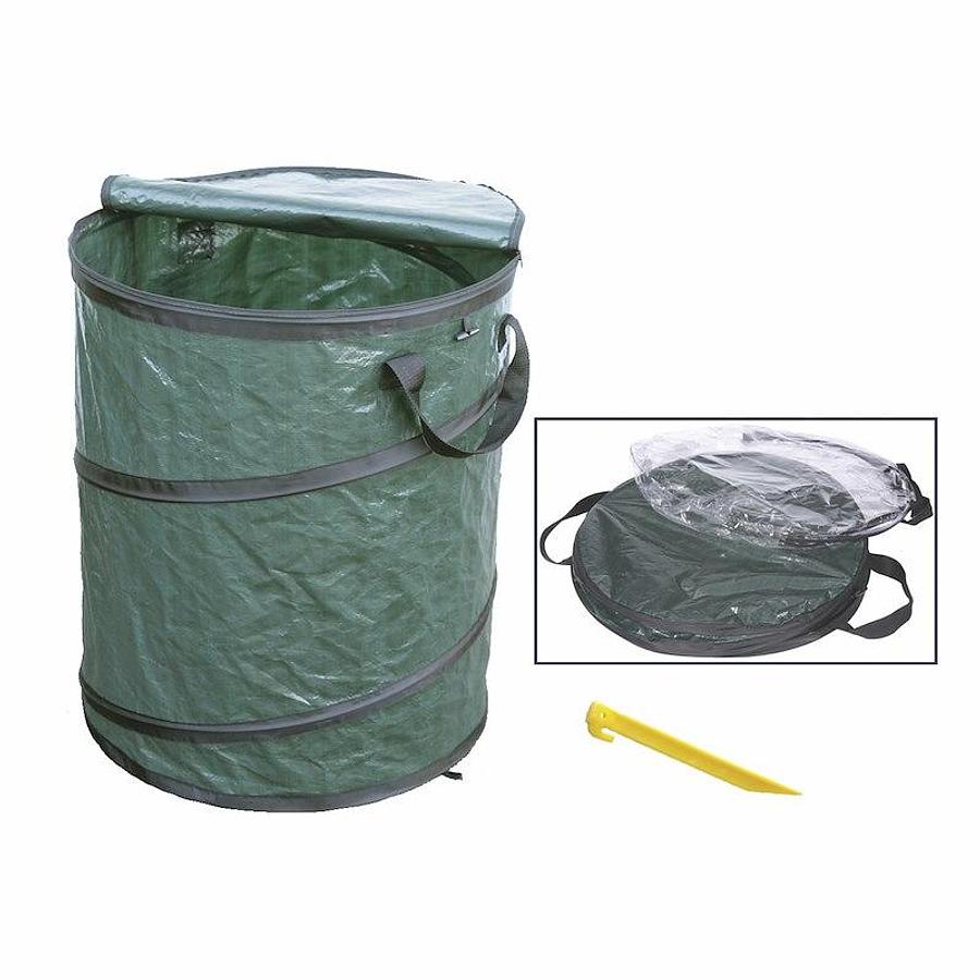 Trash Can. Round, Collapsible Type, 19 Inch Diameter x 24 Inch Height/ Collapses To 2 Inch Height. Green