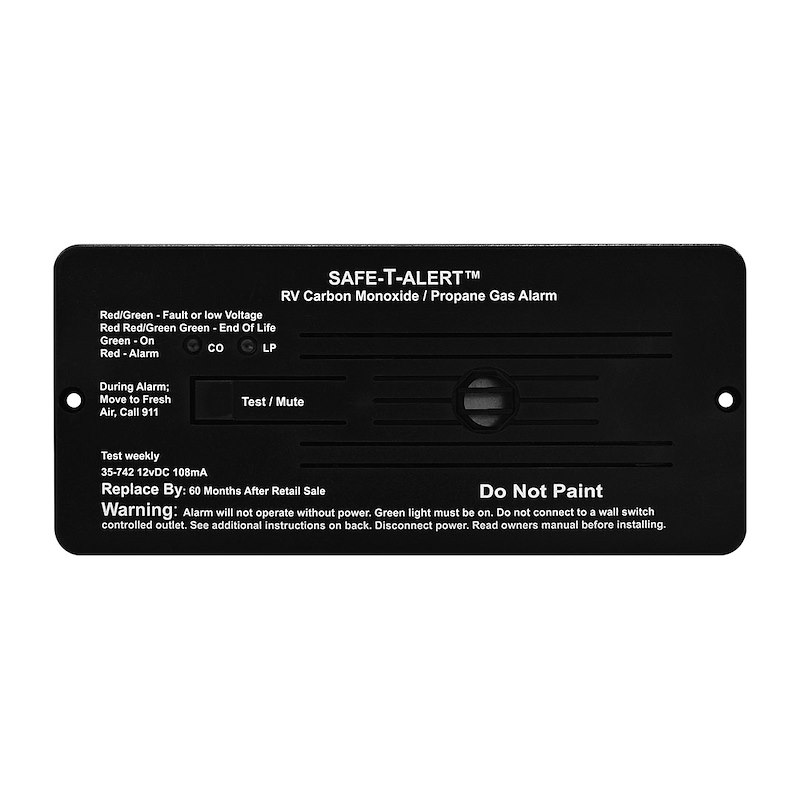 Carbon Monoxide/ Propane Leak Detector. Safe-T-Alert W/ LED Indicator, Flush Mount 12 Volt Hard wire Black
