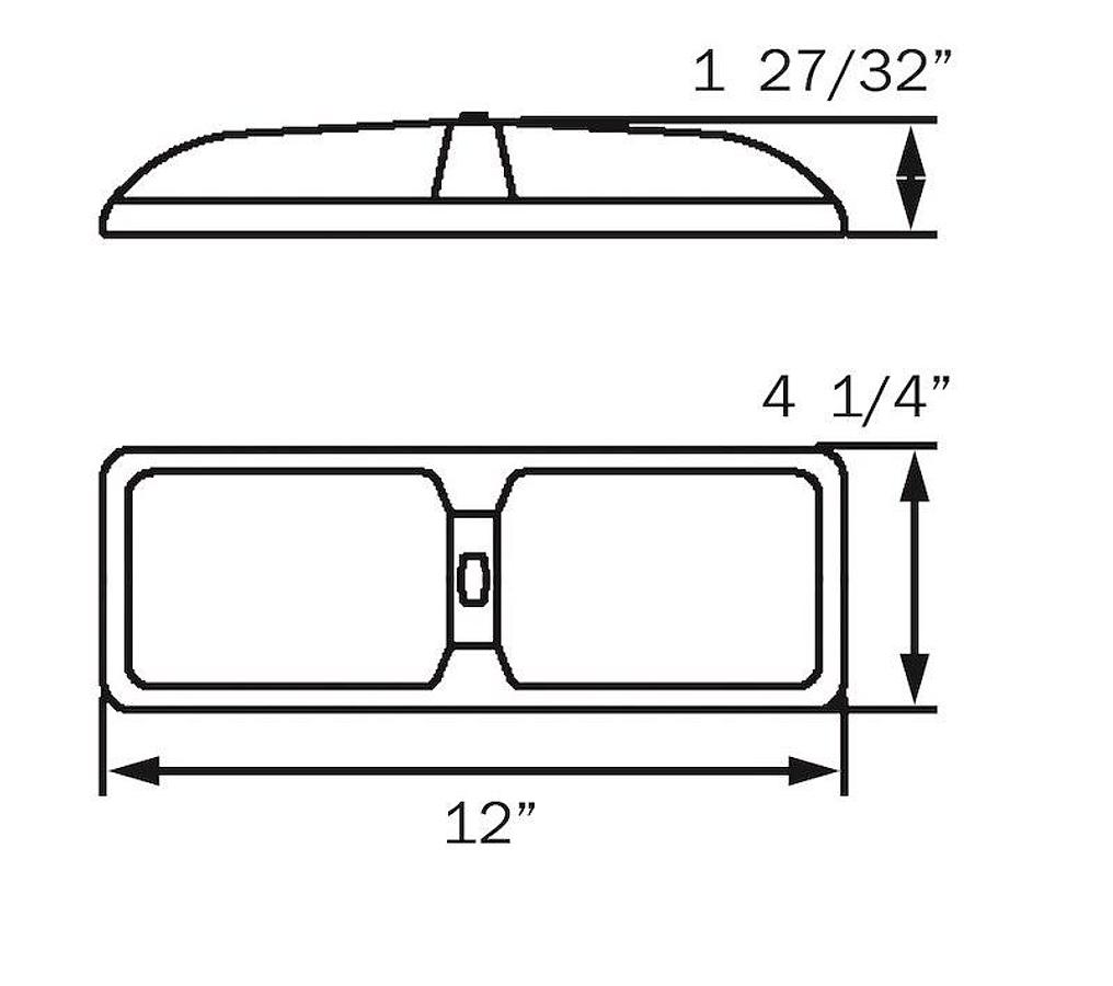 Double Interior Ceiling Light, 12 In H x 4-1/4 In Wx 1.844 In D, 12.8 Volt DC 0.5 Amp,  W/ On/Off Switch