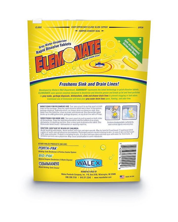 Waste Holding Tank Treatment, Elemonate. Used To Deodorize Gray Water Holding Tank/ Freshens Sink/ Drain Lines And Dissolves Grease