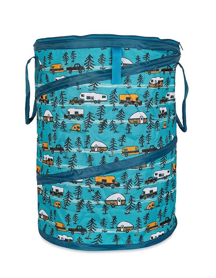 Collapsible Container, Life Is Better At The Campsite. Pop-Up Utility Container; 18 Inch Diameter x 24 Inch Height When Open/ 2-1/2 Inch Height When Collapsed, Holds 30 Gallon Kitchen
