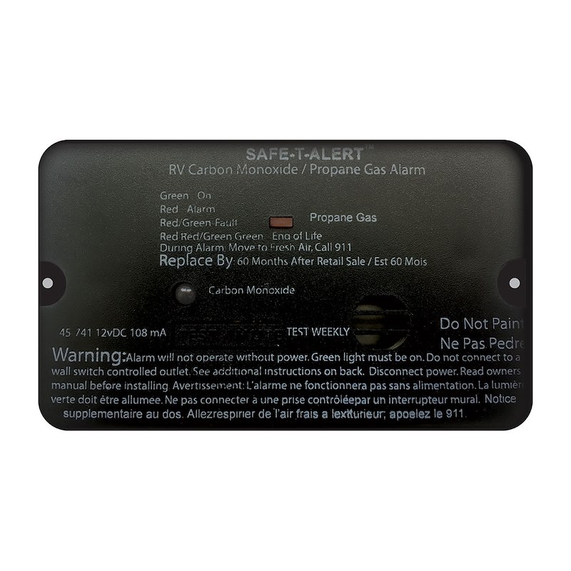 Carbon Monoxide/ Propane Leak Detector. W/ LED Indicator, Surface Mounting, 12 Volt Hardwire. Black